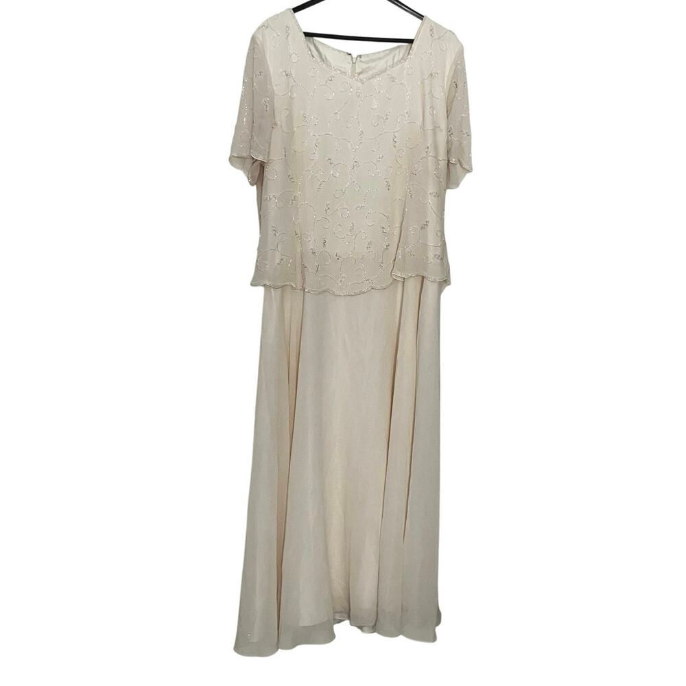 1990s Vintage Ivory Beaded Chiffon Formal Dress Plus Size Bridal Wedding